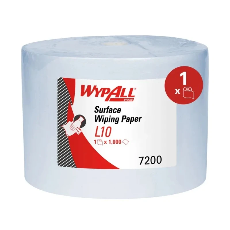 WYPALL L10 General Clean Wiping Paper Roll Blue Jumbo Cleaning Wipes, 1 Ply, 380 x 235 mm, 1000 Sheets 7200