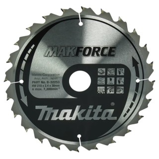 Makita Circular Saw Blade 210mm Diameter 30mm Arbor Diameter 24 Teeth Alternate Top Bevel 1.6mm Plate Thickness B-32253