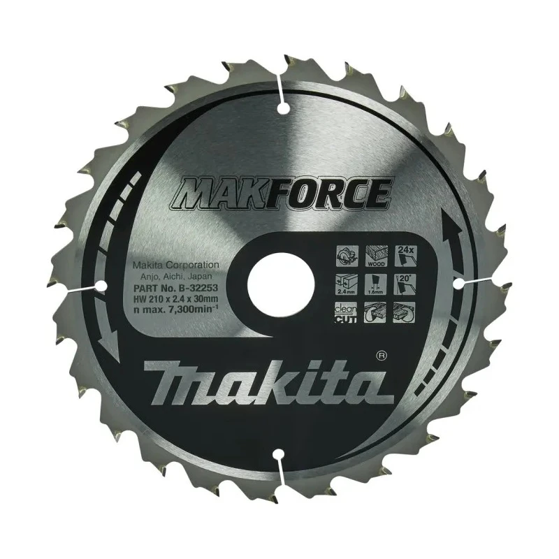 Makita Circular Saw Blade 210mm Diameter 30mm Arbor Diameter 24 Teeth Alternate Top Bevel 1.6mm Plate Thickness B-32253