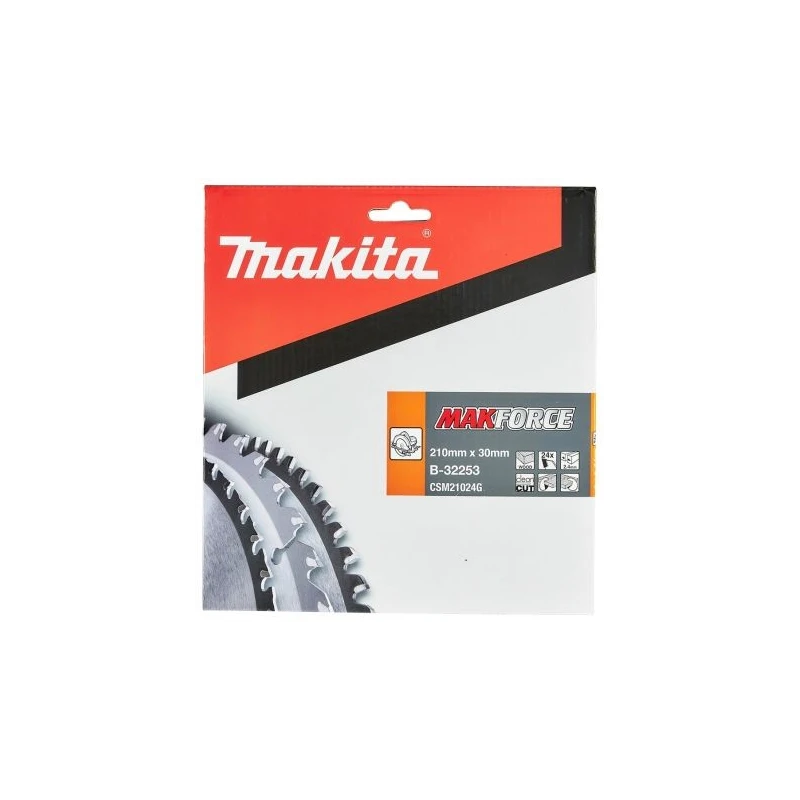 Makita Circular Saw Blade 210mm Diameter 30mm Arbor Diameter 24 Teeth Alternate Top Bevel 1.6mm Plate Thickness B-32253