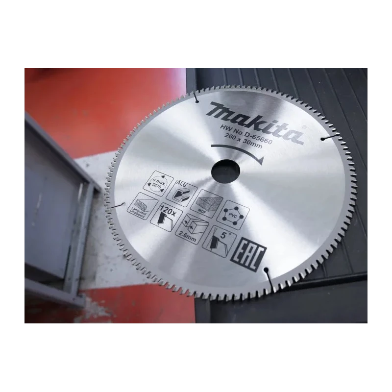 Makita Circular Saw Blade, 260 mm Diameter, 120 Teeth TCG, Straight Cut, 1.8mm Plate Thickness, 2.6mm Kerf D-65660