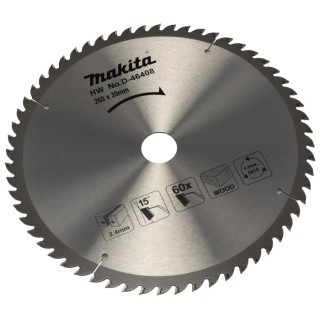 Makita Circular Saw Blade 60 Teeth Fast Coarse Cut Wood 260mm Diameter, 1.8mm Plate Thickness D-46408