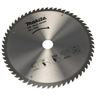 Makita Circular Saw Blade 60 Teeth Fast Coarse Cut Wood 260mm Diameter, 1.8mm Plate Thickness D-46408