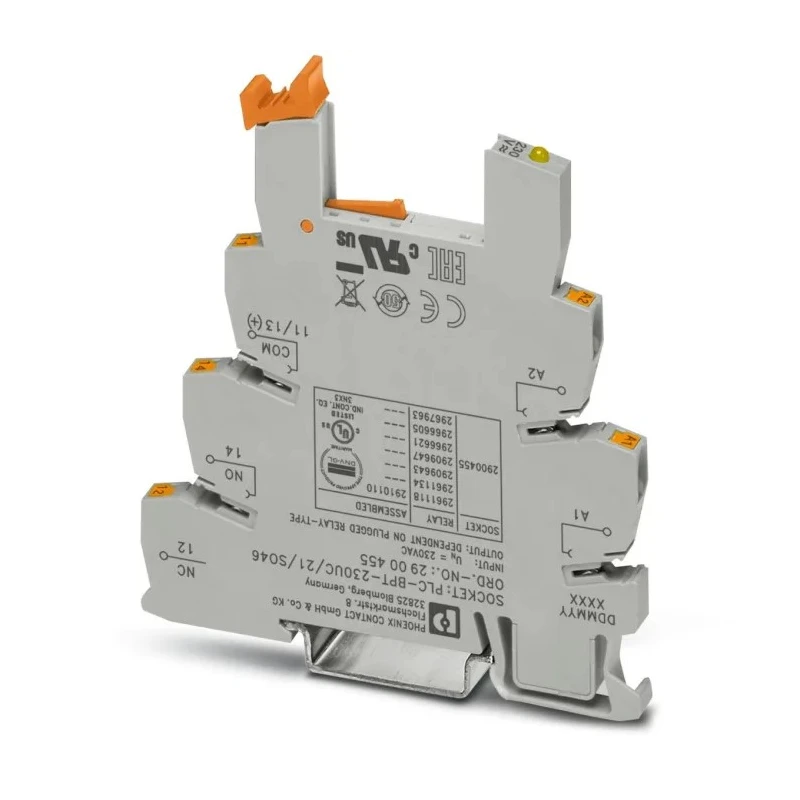 Phoenix Contact 1 Way DIN Rail Relay Socket SO46 Series PLC-BPT-230UC/21 230 V Push-in Terminal Type Germany