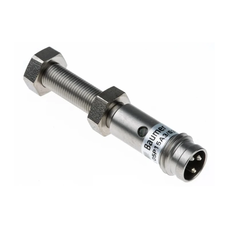Baumer Threaded Barrel Inductive Proximity Sensor M5 x 0.5 PNP Output 30V dc 100mA 1mm Detection IFRM 05P15A3/S35L