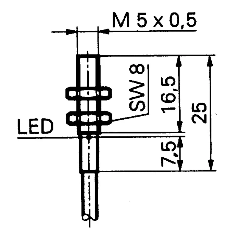 Baumer Threaded Barrel Inductive Proximity Sensor M5 x 0.5 PNP Output 30V dc 100mA 1mm Detection IFRM 05P15A3/S35L