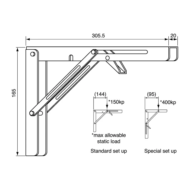 ROCA Stainless Steel Folding Mounting Bracket 165 mm Width x 307 mm Height 497-9310
