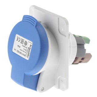 Schneider Electric Panel Mount Industrial Power Connector 16A 230V IP44 Blue 2P+PE Pratika 