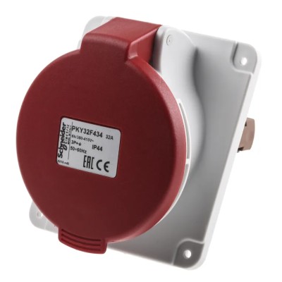 Schneider Electric Panel Mount Industrial Power Connector 3P+PE 32A 415V IP67 Red Pratika 