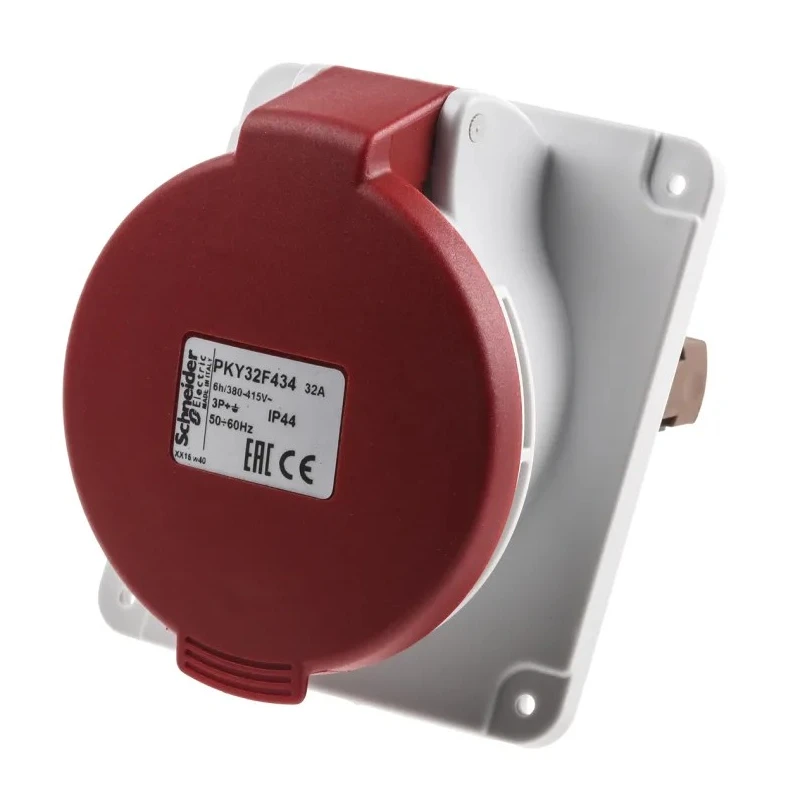 Schneider Electric Panel Mount Industrial Power Connector 3P+PE 32A 415V IP67 Red Pratika 