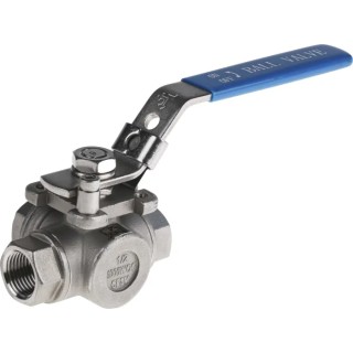 RS PRO Stainless Steel Threaded 3-Way Ball Valve L Port BSPP 1/2 in 68 bar 232°C 499-1887