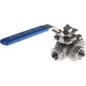 RS PRO Stainless Steel Threaded 3-Way Ball Valve L Port BSPP 1/2 in 68 bar 232°C 499-1887