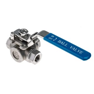 RS PRO Stainless Steel Threaded 3-Way Ball Valve L Port 3/8 in BSPP, 68 bar Maximum Pressure, Handle Stainless Steel 499-1871