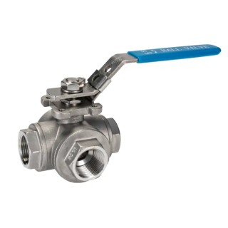 RS PRO Stainless Steel Threaded 3-Way T Port Ball Valve BSPP 3/4 in, 68 bar, Manual Handle 499-1950