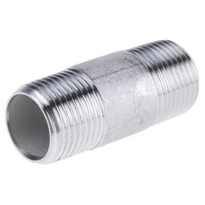 RS PRO Stainless Steel Pipe Fitting, Straight Circular Nipple, Male R Threaded 3/8 in x Male R Threaded 3/8 in 499-3237