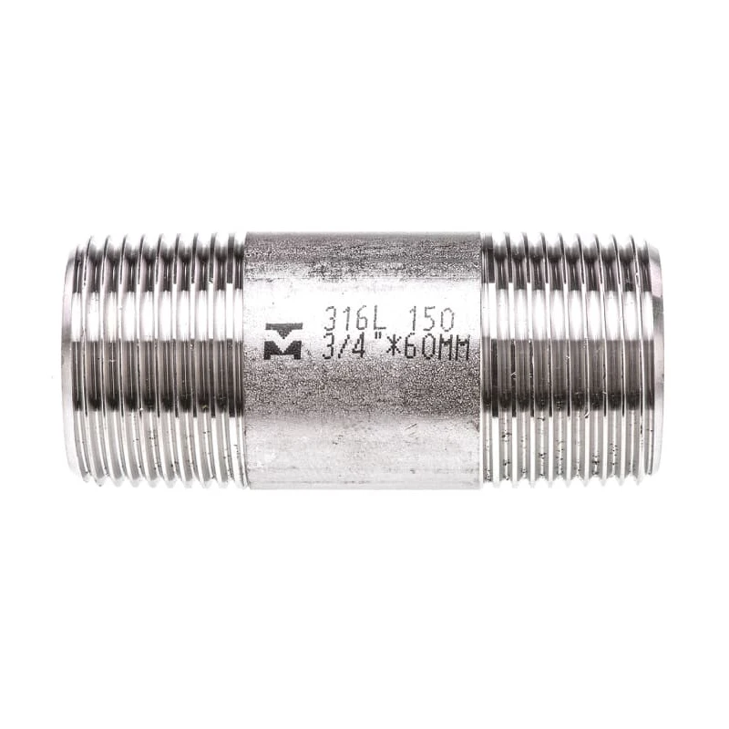 RS PRO Stainless Steel Pipe Fitting, Straight Circular Nipple, Male Threaded 3/4 in x Male Threaded 3/4 in 499-3259