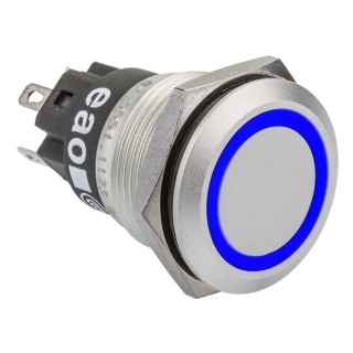 EAO 82 Series Illuminated Push Button Switch, Latching, Panel Mount, 19 mm Cutout, SPDT, Blue LED, IP65, IP67 82-5151.2123