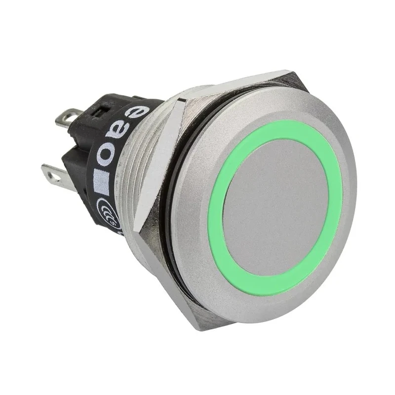 EAO 82 Series Illuminated Momentary Push Button Switch Panel Mount 22.3 mm Cutout SPDT Green LED IP65 IP67 240V 82-6152.1134