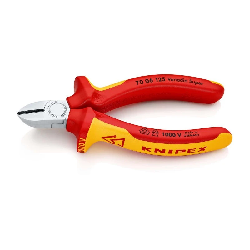Knipex Side Cutting Pliers 125mm Bi-Metal Handle, Steel Jaw, VDE 1000V Approved 70 06 125