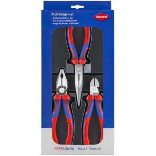 Knipex 3-Piece Plier Set Combination Pliers, Diagonal Cutters, Needle Nose Pliers 00 20 11
