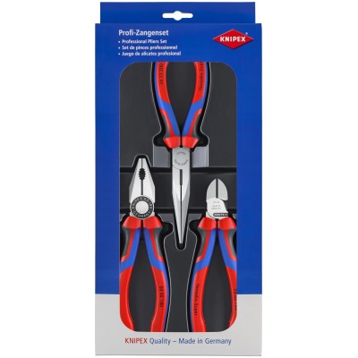 Knipex 3-Piece Plier Set Combination Pliers, Diagonal Cutters, Needle Nose Pliers 00 20 11