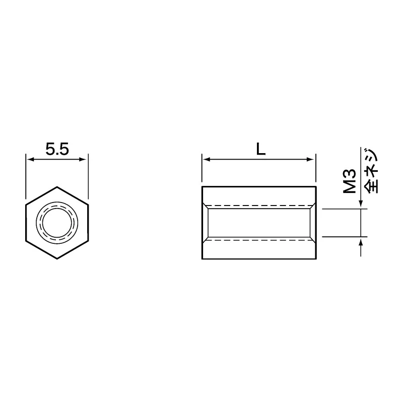 Takachi Electric Industrial Hex Polyoxymethylene Spacer 8 mm DS3-8