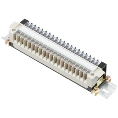 Yoshida Electric Industry DIN Rail Terminal Block Beige, Black, 30 Positions, 600V, 5A, Screw Termination UCK15S-20CU