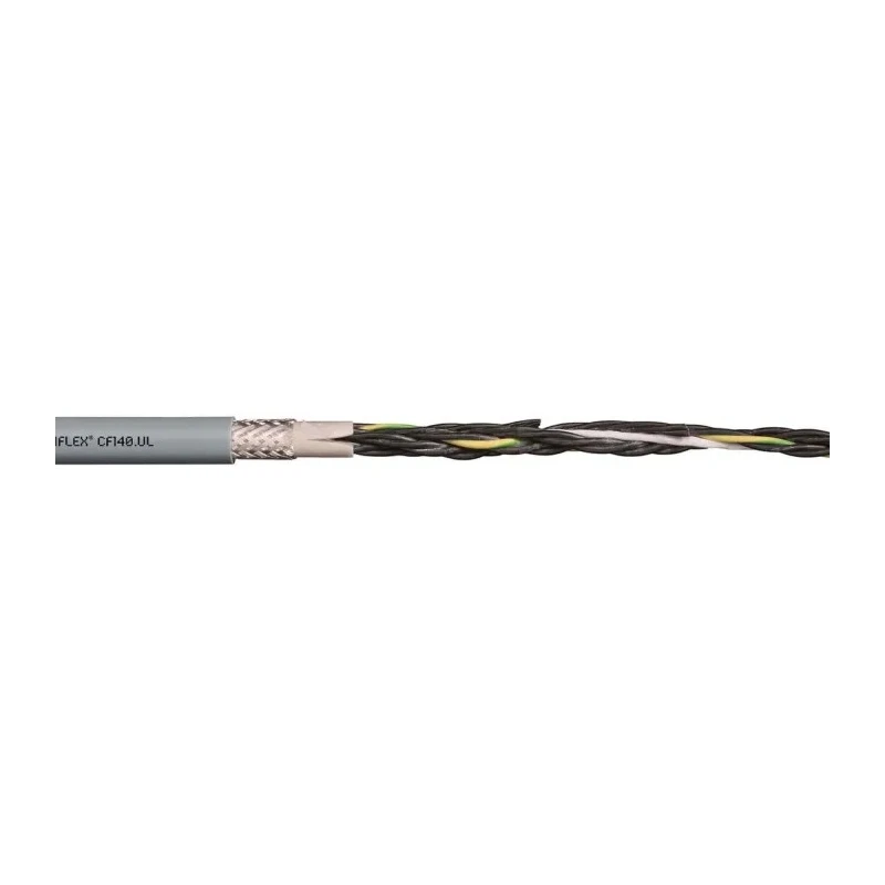Igus Chainflex CF140.UL Screened Control Cable, 7 Cores, 1.5mm² 15 AWG, Armoured, 12mm OD, 10m Length, Grey CF140.15.07.UL
