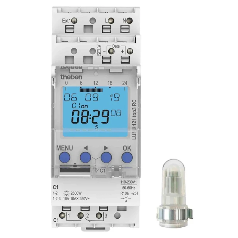 Theben Digital Twilight Switch LUNA 121 Top3 RC AL 230V AC, Single Channel, 84 Memory Spaces LUNA 121 Top3 RC AL