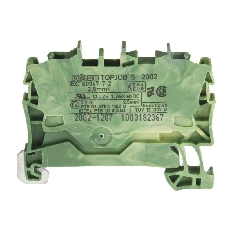 WAGO TOPJOB S 2002 Series Earth Terminal Block Green Yellow 2 Positions 2.5mm² 800V 24A Cage Clamp IECEx ATEX 2002-1207