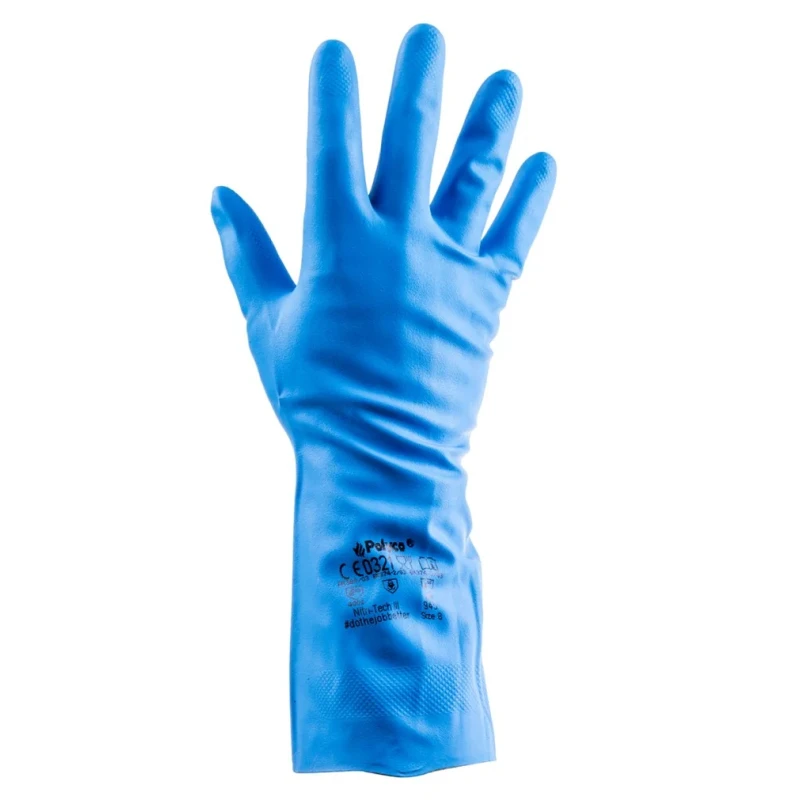 Polyco Healthline Blue Nitrile Work Gloves Size 8 Chemical Resistant Coated 24 Gloves Pack 945