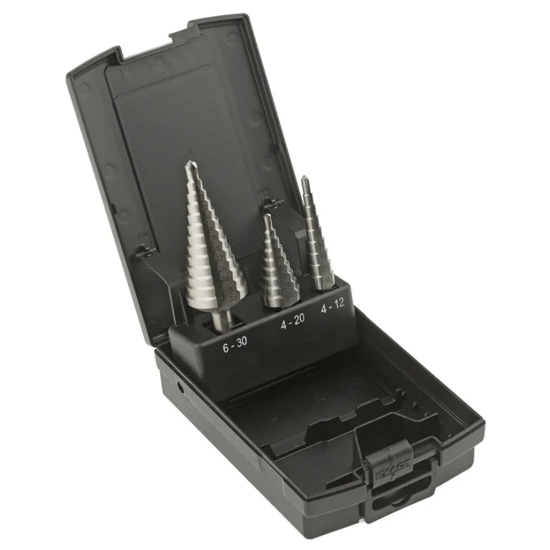 EXACT 3-Piece Step Drill Bit Set for Metal, 4 mm Min Size, 30 mm Max Size, HSS 05332