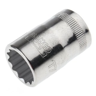 Bahco 1/2 in Drive 17 mm 12 Point Square Socket, Polished Alloy Steel, 38mm Overall Length 7800DM-17