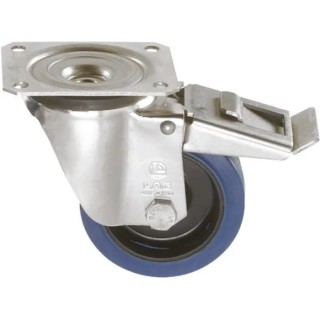 LAG Braked Swivel Castor with Rubber Wheel 100 mm Diameter, 150 kg Load Capacity, Stainless Steel Frame 31123BFR