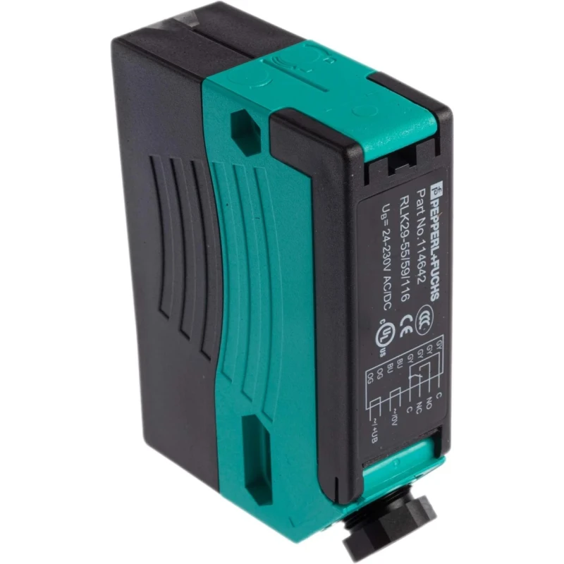 Pepperl + Fuchs Retroreflective Photoelectric Sensor, Block Style, 12 m Detection Range, Relay Output RLK29-55/59/116-SET