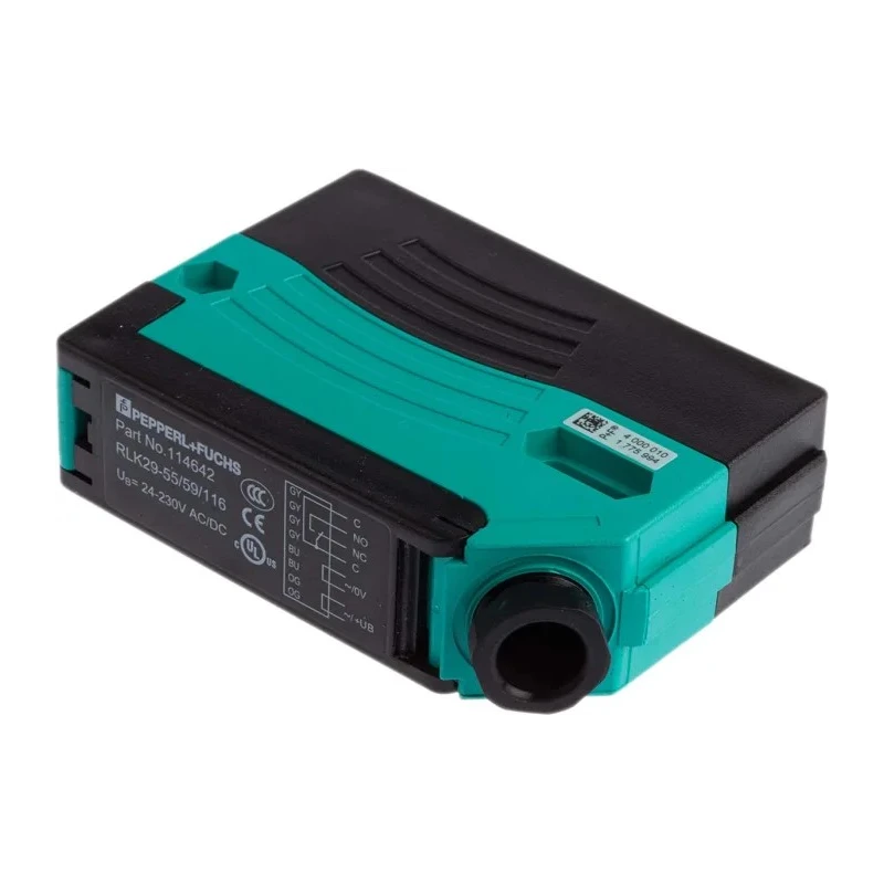 Pepperl + Fuchs Retroreflective Photoelectric Sensor, Block Style, 12 m Detection Range, Relay Output RLK29-55/59/116-SET