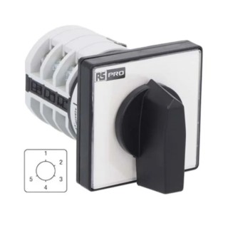 RS PRO Cam Switch 5 Position 60 °, Knob Actuator, Single Pole 20 A 690 V 208-3922