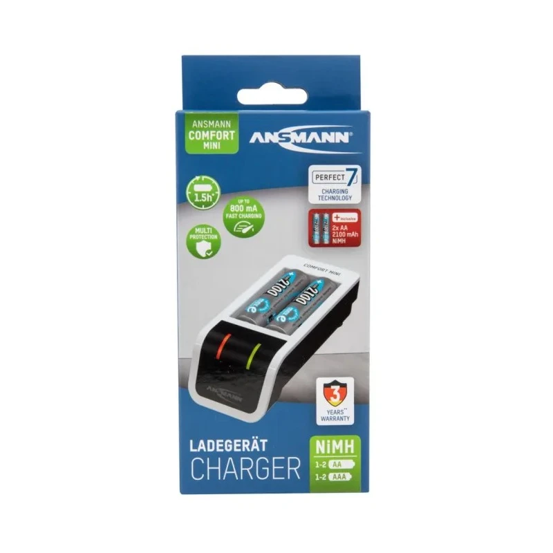 Ansmann NiMH Battery Charger Comfort Mini 1.2V Output 800mA Charge Current USB Input 1001-0091-01