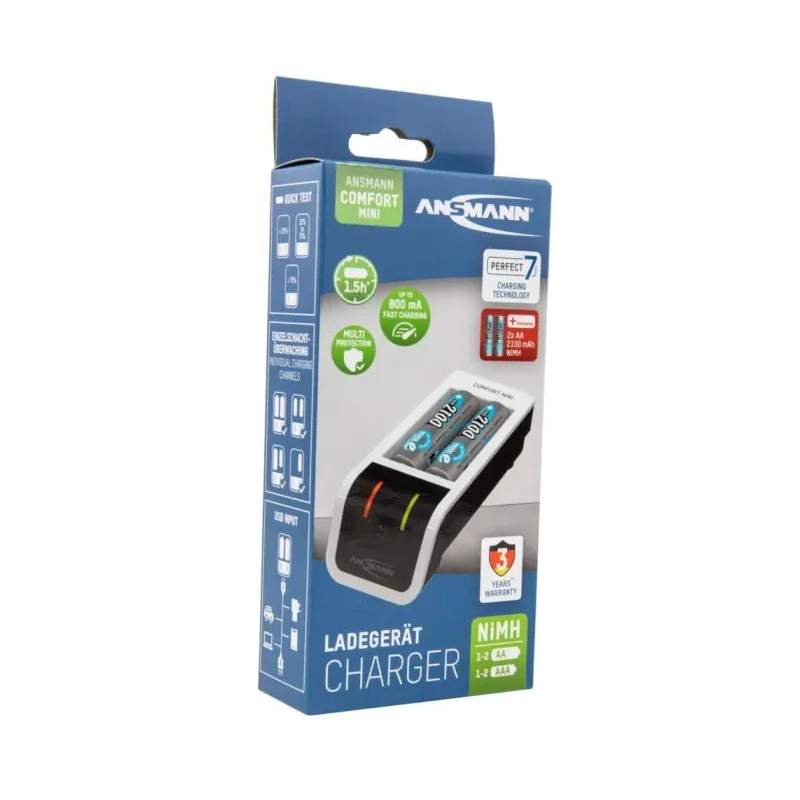 Ansmann NiMH Battery Charger Comfort Mini 1.2V Output 800mA Charge Current USB Input 1001-0091-01