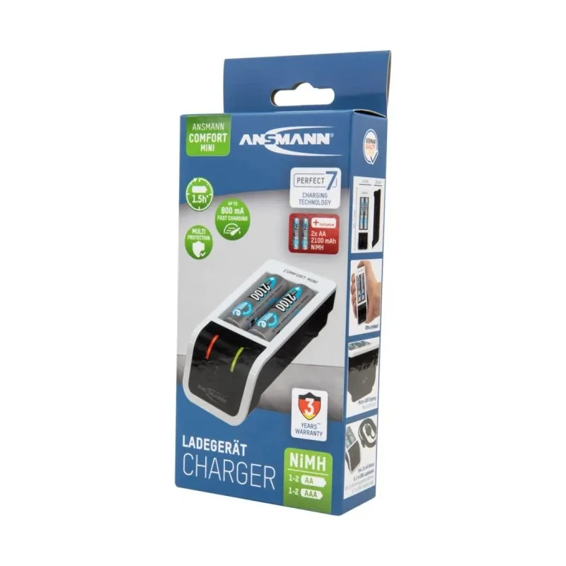 Ansmann NiMH Battery Charger Comfort Mini 1.2V Output 800mA Charge Current USB Input 1001-0091-01