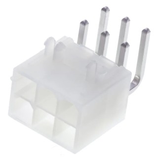 Molex Mini-Fit Jr Series Right Angle Through Hole PCB Header, 6 Contacts, 4.2 mm Pitch, 2 Row, Shrouded 39-30-1060
