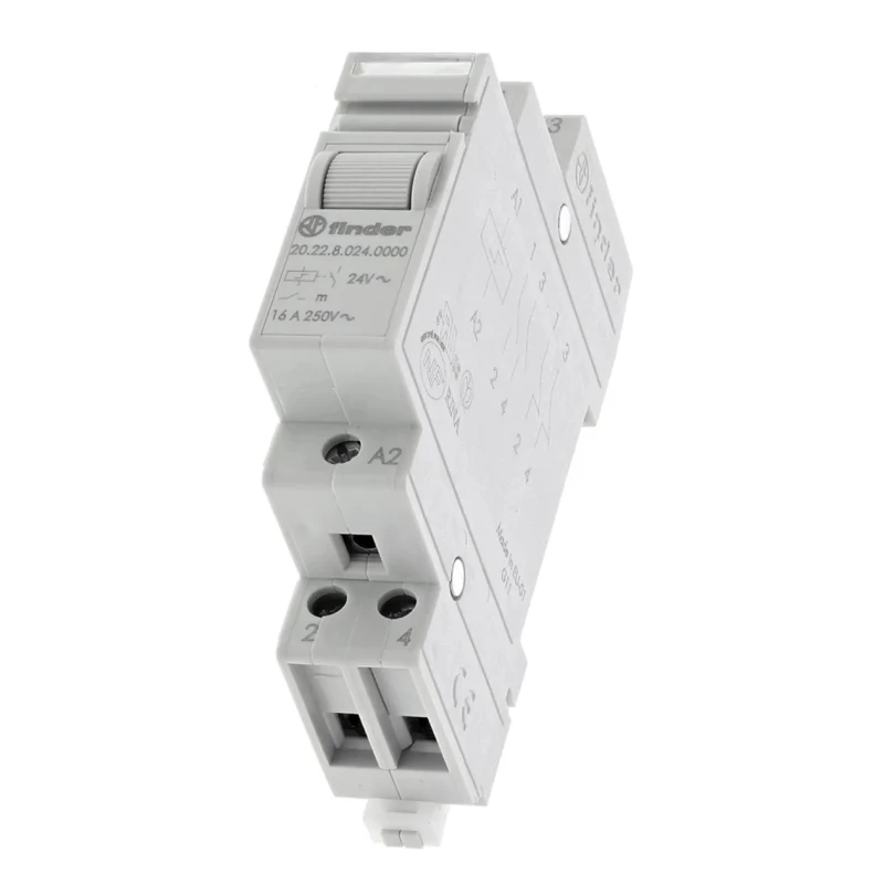 Finder DIN Rail Modular Step Relay, 24V AC Coil, 16A Switching Current, DPST-NO Contact Configuration 20.22.8.024.0000