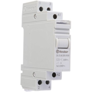 Finder DIN Rail Modular Step Relay 230V AC Coil 16A Switching Current DPST 20.22.8.230.0000