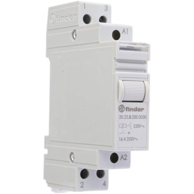 Finder DIN Rail Modular Step Relay 230V AC Coil 16A Switching Current DPST 20.22.8.230.0000