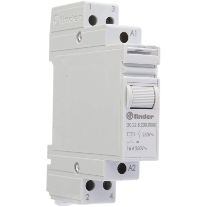 Finder DIN Rail Modular Step Relay 230V AC Coil 16A Switching Current DPST 20.22.8.230.0000