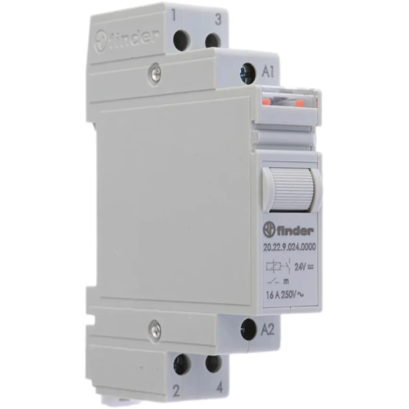 Finder DIN Rail Modular Step Relay 24V DC Coil 16A Switching Current DPST 20.22.9.024.0000