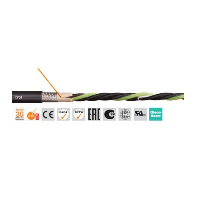 Igus 4 Core Power Cable 2.5mm² 1000/600V Thermoplastic Elastomer Jacket Black 50m CF31
