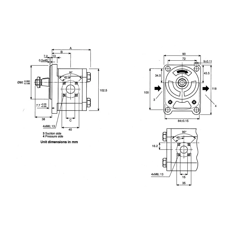 Bosch Rexroth Hydraulic Gear Pump , 11 cm³ Displacement, Aluminium Body, 280 bar Pressure, 4000 rpm Max Speed 0510525022