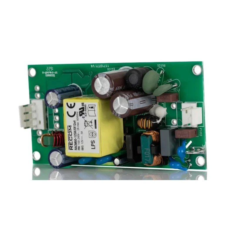 Recom Switching Power Supply, 12V DC Output, 60W Power, 80-264V AC Input, Chassis Mount, RACM60-12SK/OF/2x4