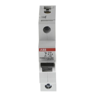 ABB Miniature Circuit Breaker S201-K2, 1-Pole, 2A, Type K, 253V AC, 72V DC, 6 kA Breaking Capacity 2CDS251001R0277 S201-K2